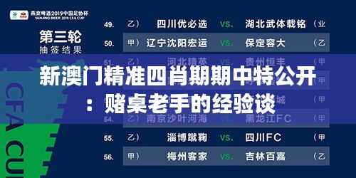 新澳门精准四肖期期中特公开:赌桌老手的经验谈