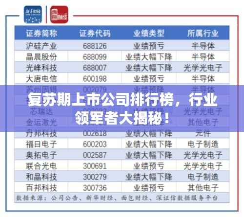复苏期上市公司排行榜,行业领军者大揭秘!